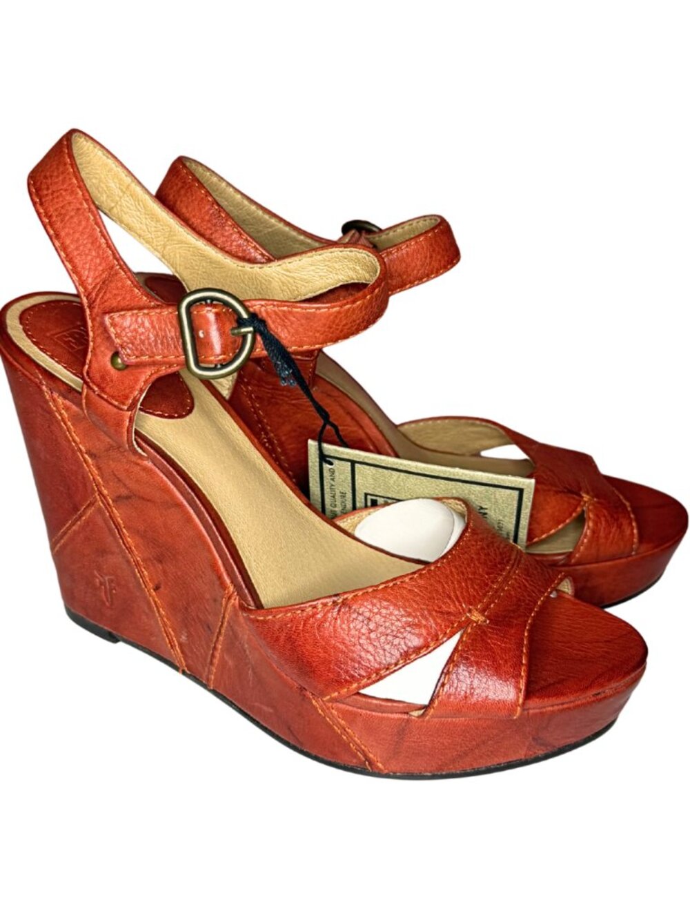 Frye NWT Corrina Campus Wedge Platform Sandals Leather Burnt Red Size 8.5